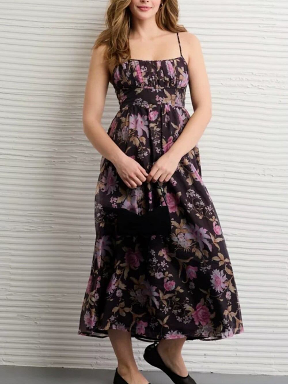 American Eagle Ruched Bust Corset Midi Dress